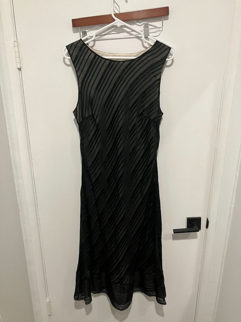J. Jill Women's 100% Silk Lined Striped Midi Dress, Black/Cream, Size 16